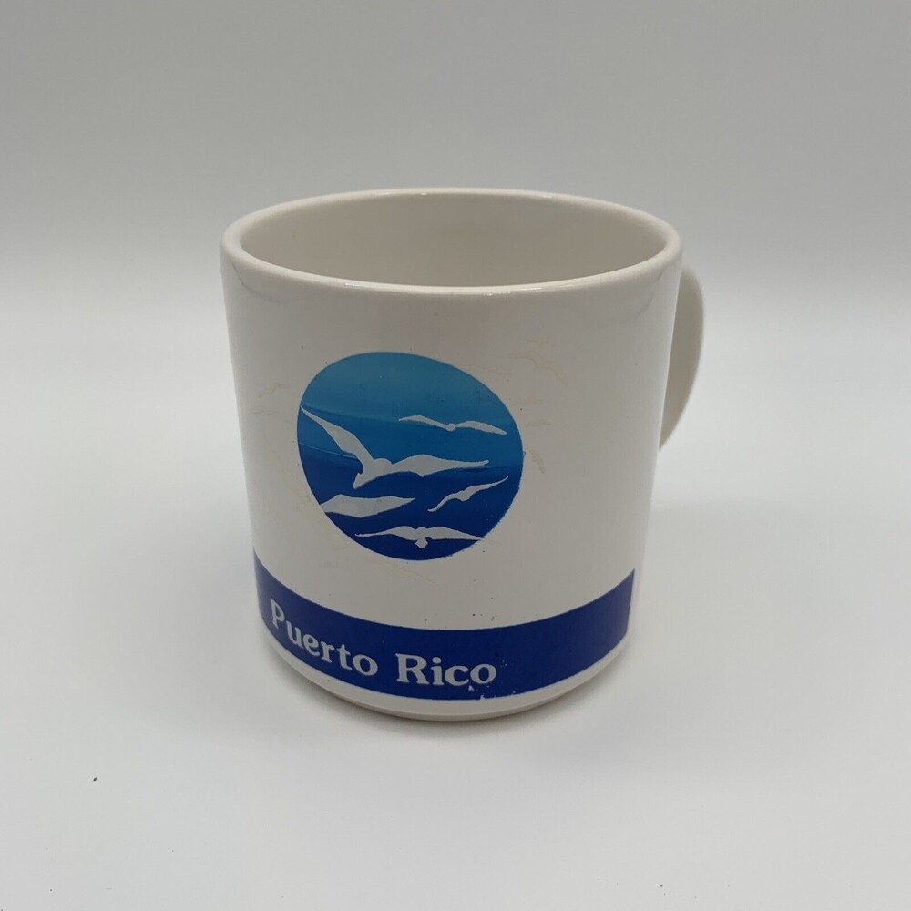 Coffee Mug Tea Cup Puerto Rico 10 Ounce Ocean Birds White Blue Vintage